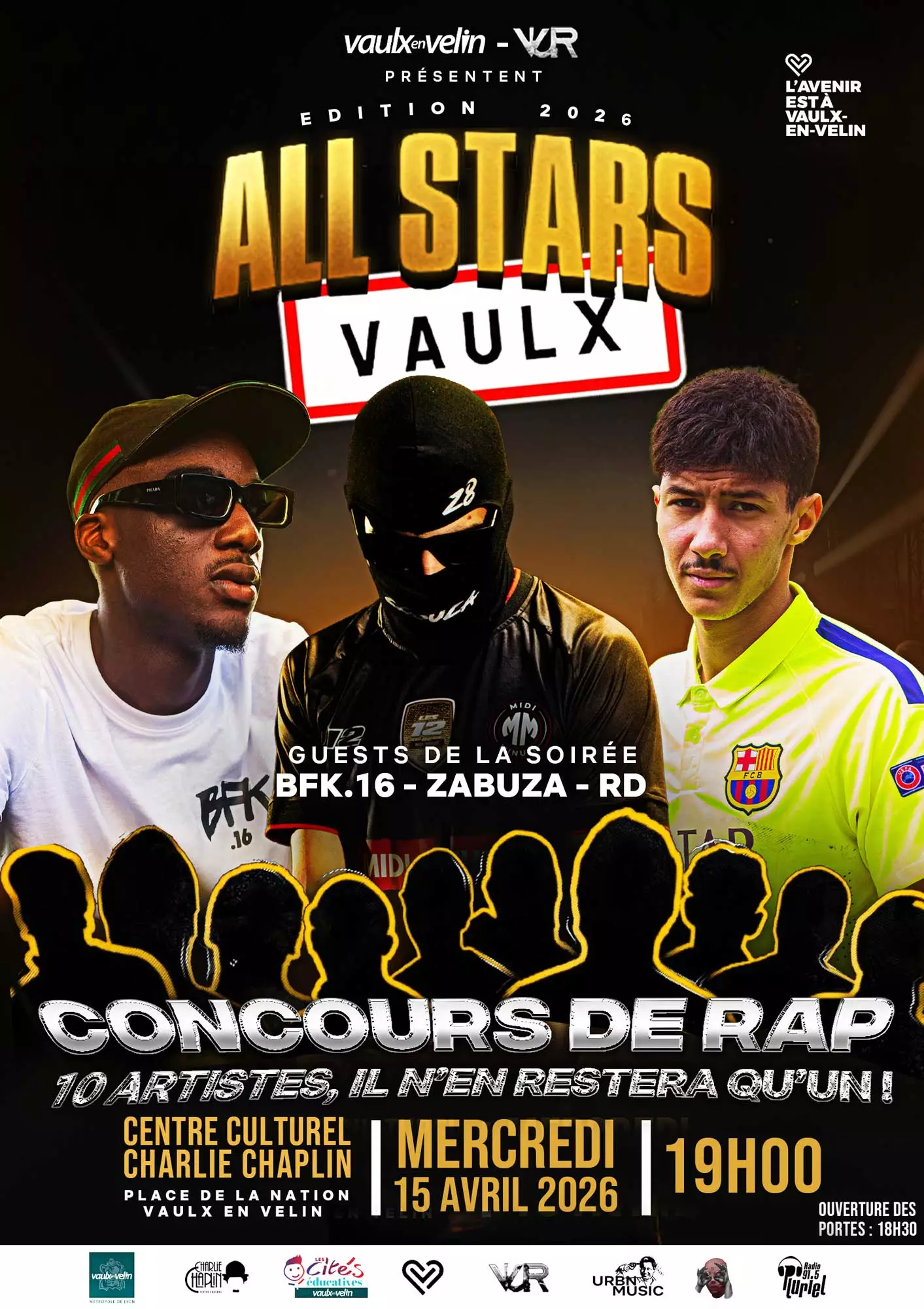 Flyer All Stars Vaulx - Concours de rap - mercredi 15 avril 2026